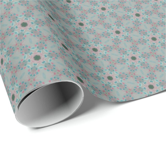 Papier Cadeau Papier d'emballage de motif de rose, bleu et gris (Coin rond)