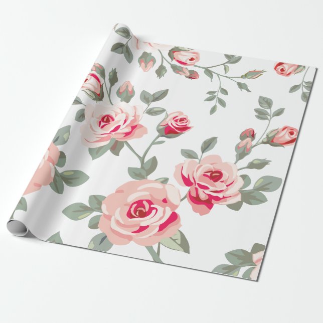 Papier Cadeau Papier d'emballage de motif de rose de vecteur (Déroulé)