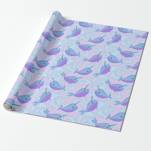 Papier Cadeau Papier d'emballage de motif heureux de Narwhal (Déroulé)
