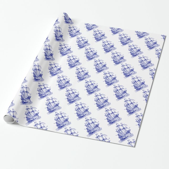 Papier Cadeau Papier d'emballage de motif nautique (Déroulé)