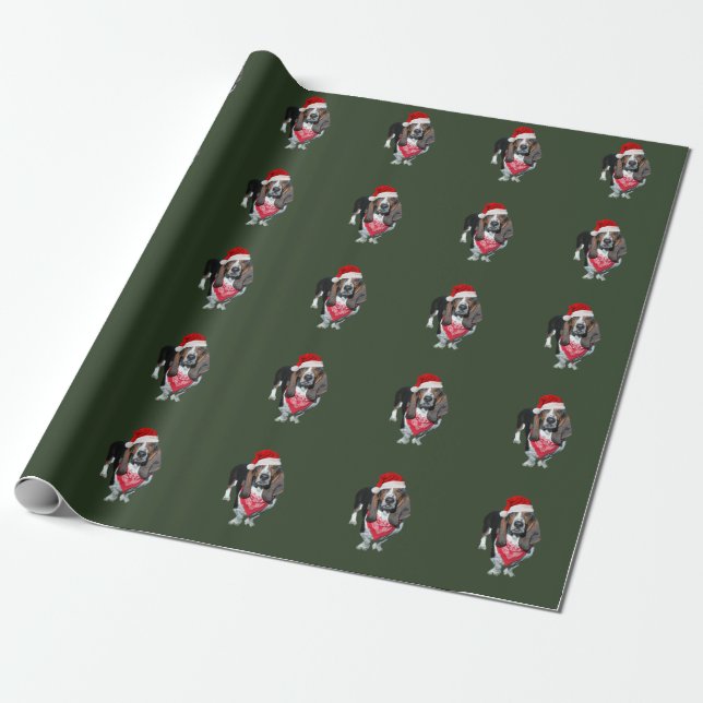 Papier Cadeau Papier d'emballage de Noël avec le chien de basset (Déroulé)