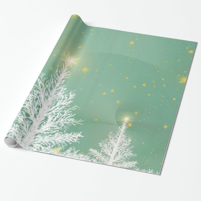 Papier Cadeau Papier d'emballage de Noël avec les arbres blancs (Déroulé)