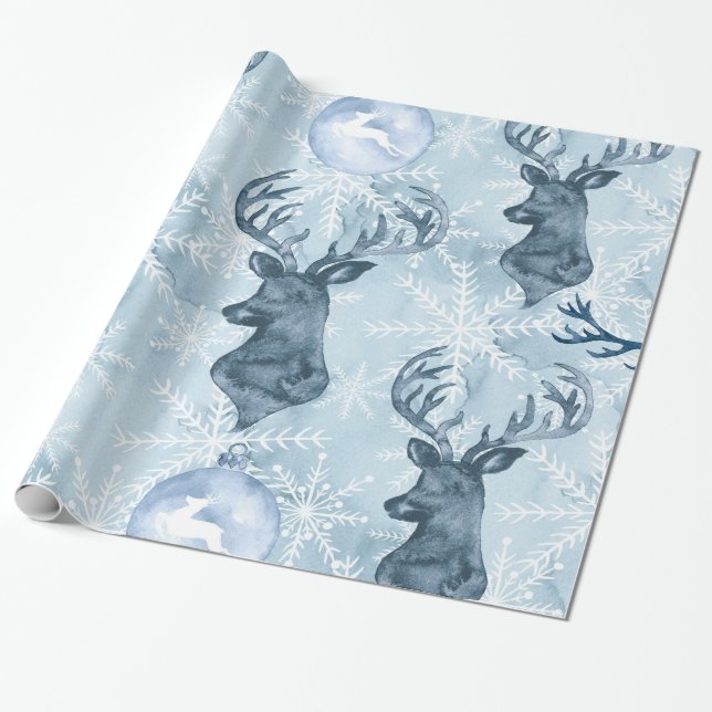 Papier Cadeau Papier d'emballage de Noël bleu de renne (Déroulé)