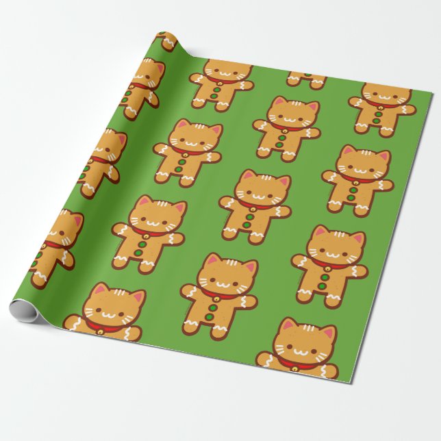 Papier Cadeau Papier d'emballage de Noël - CAT de PAIN D'ÉPICE (Déroulé)