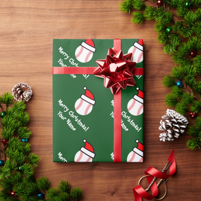 Papier Cadeau Papier d'emballage de Noël de baseball père Noël p (Cadeau de vacances)