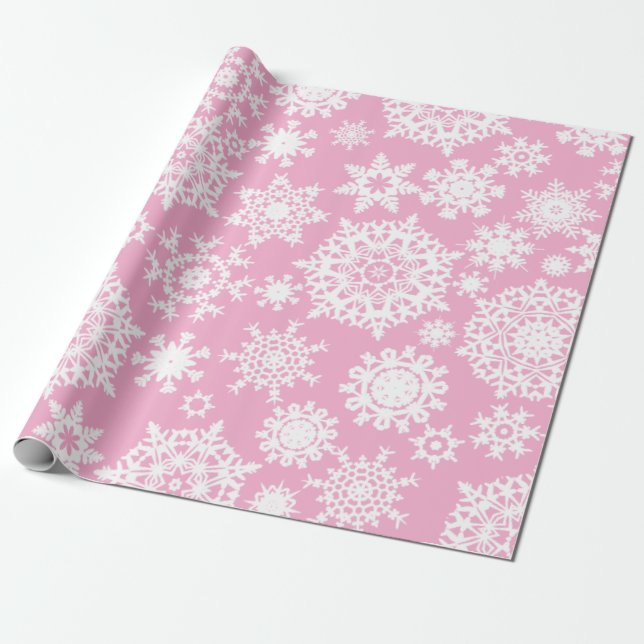 Papier Cadeau Papier d'emballage de Noël de motif rose de flocon (Déroulé)