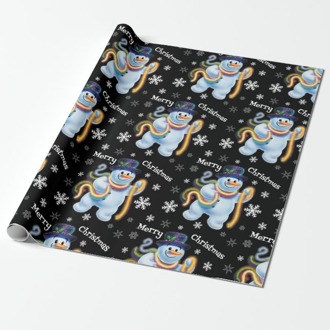 Papier Cadeau Papier d'emballage de Noël de Snowman et de tinsel (Déroulé)