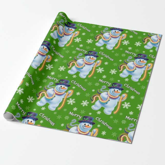 Papier Cadeau Papier d'emballage de Noël de Snowman et de tinsel (Déroulé)