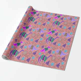 Papier Cadeau Papier d'emballage de Noël Dinosaur violet