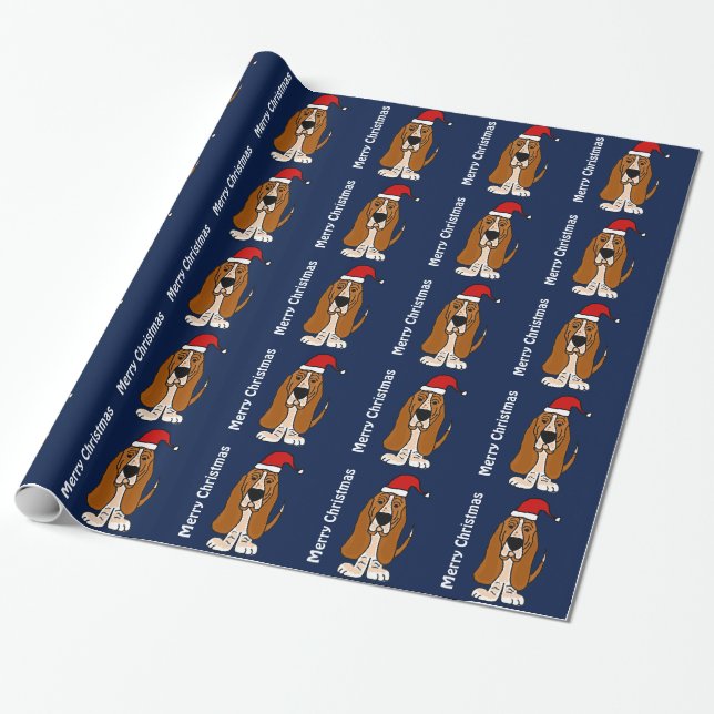 Papier Cadeau Papier d'emballage de Noël drôle de Basset Hound (Déroulé)