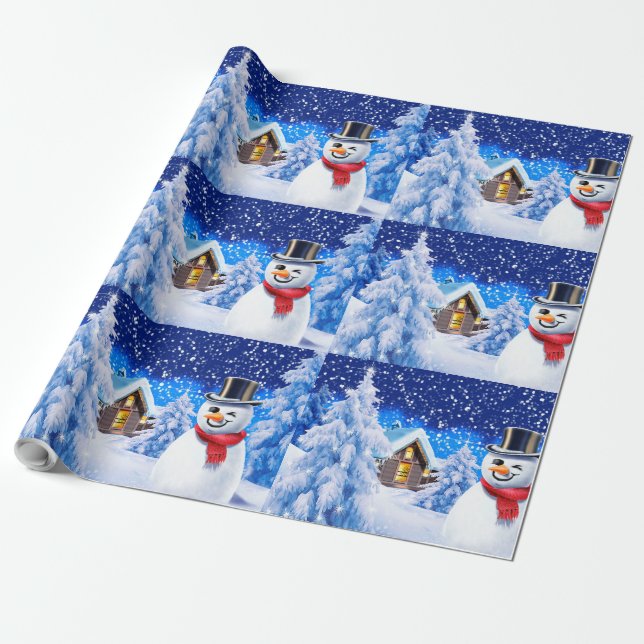 Papier Cadeau Papier d'emballage de Noël du bonhomme de neige du (Déroulé)