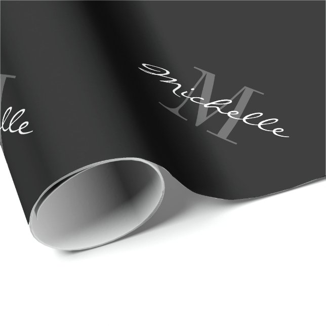 Papier Cadeau Papier d'emballage de Noël en monogramme noir pers (Coin rond)