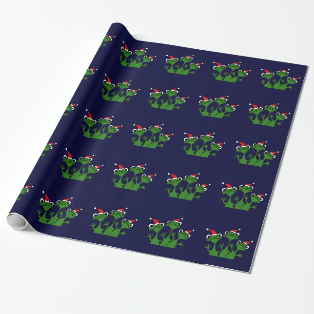 Papier Cadeau Papier d'emballage de Noël heureux de grenouilles (Déroulé)