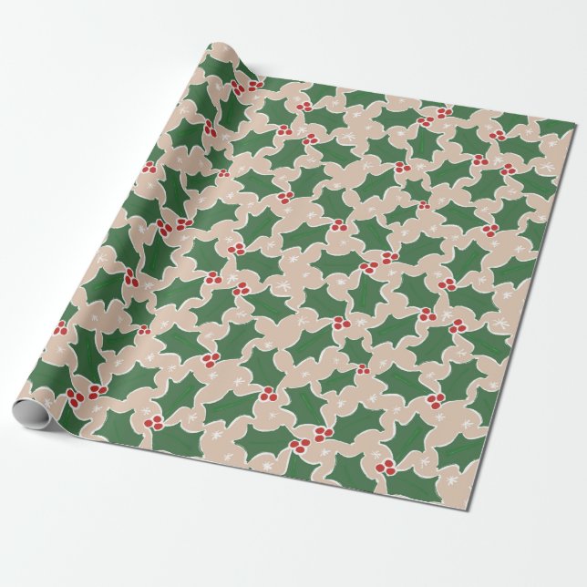 Papier Cadeau Papier d'emballage de Noël Holly Festive (Déroulé)
