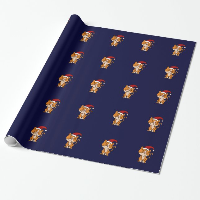 Papier Cadeau Papier d'emballage de Noël orange drôle de chat (Déroulé)