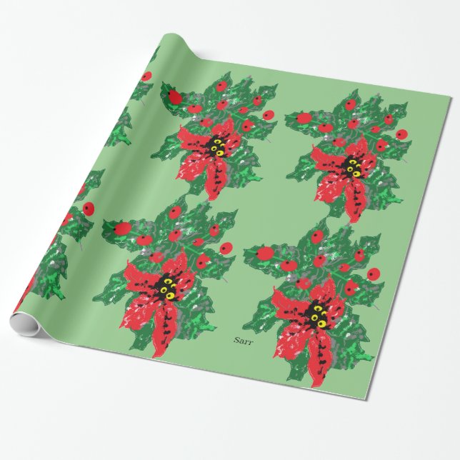 Papier Cadeau Papier d'emballage de Noël : POINSETTIAS (Déroulé)