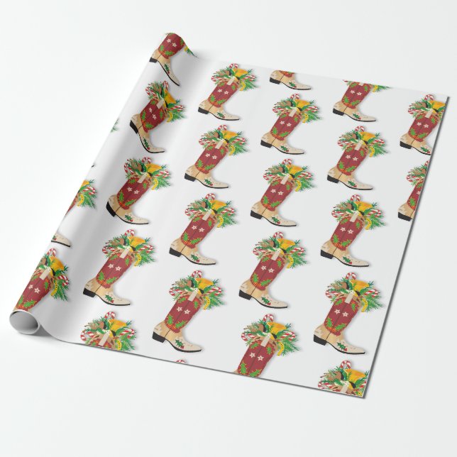 Papier Cadeau Papier d'emballage de Noël pour bottes de cowboy (Déroulé)