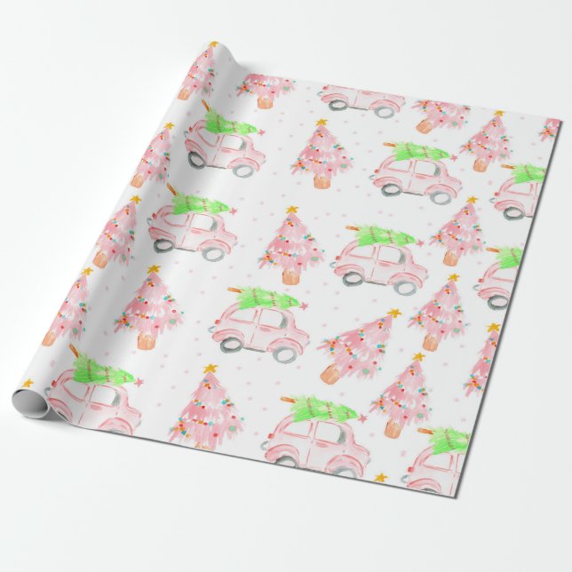 Papier Cadeau Papier d'emballage de Noël rose (Déroulé)