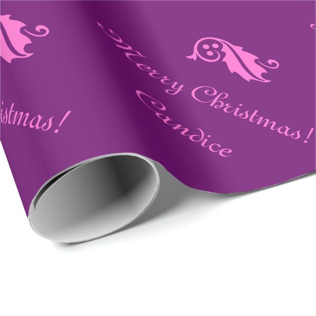 Papier Cadeau Papier d'emballage de Noël rose avec le nom fait (Coin rond)
