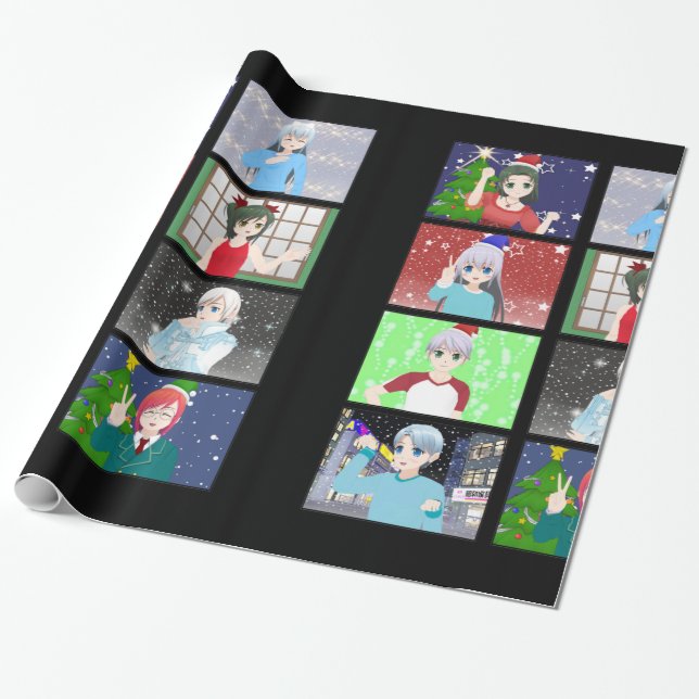 Papier Cadeau Papier d'emballage de Noël style Anime (Déroulé)