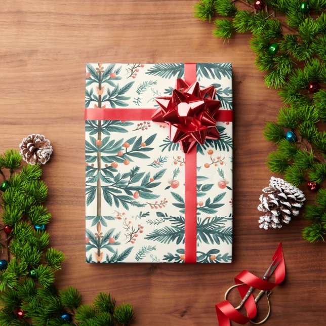 Papier Cadeau Papier d'emballage de Noël sur le thème du feuilla (Cadeau de vacances)