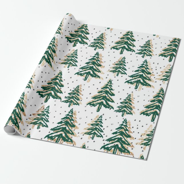 Papier Cadeau papier d'emballage de Noël vert arbres vacances (Déroulé)