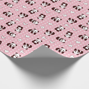 Papier Cadeau Papier d'emballage de panda de coeur rose