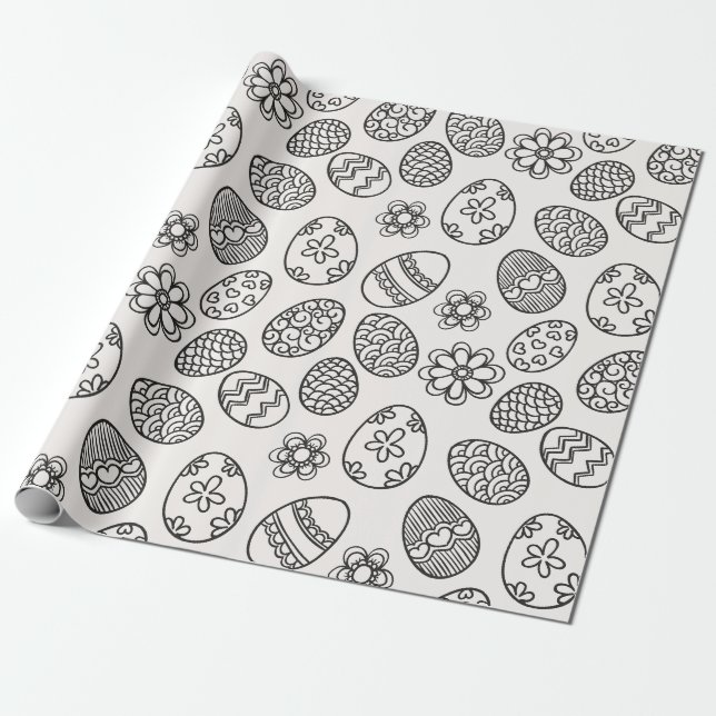 Papier Cadeau Papier d'emballage de pâques de motif floral (Déroulé)