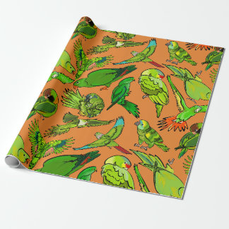 Papier Cadeau Papier d'emballage de perroquets verts