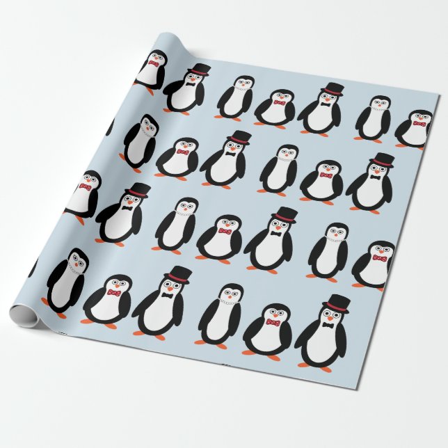 Papier Cadeau Papier d'emballage de pingouins (Déroulé)