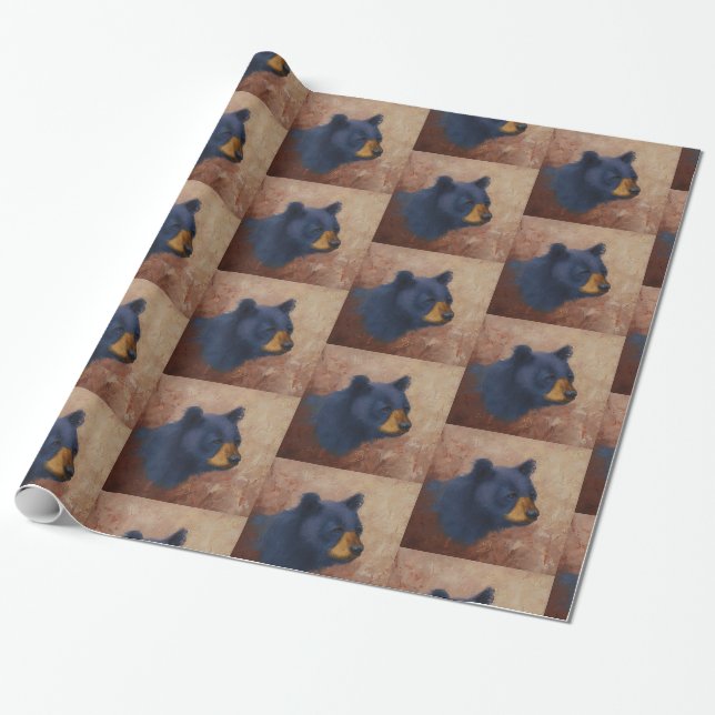 Papier Cadeau Papier d'emballage de portrait d'ours noir (Déroulé)