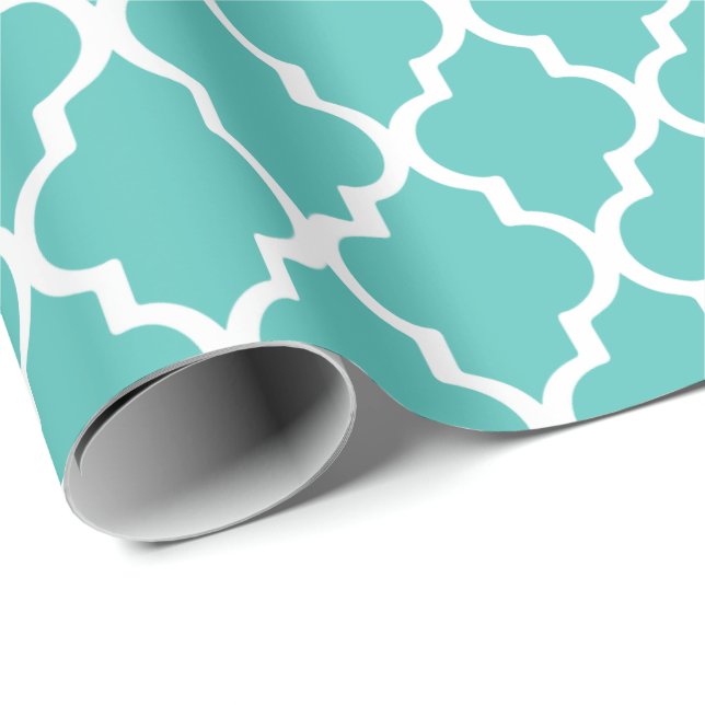 Papier Cadeau Papier d'emballage de Quatrefoil - turquoise (Coin rond)