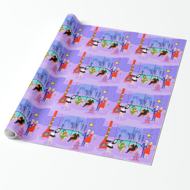 Papier Cadeau Papier d'emballage de rétro fête de Noël tropicale (Déroulé)