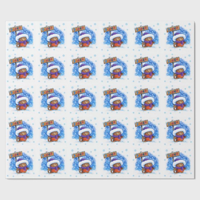Papier Cadeau Papier d'emballage de Robin de paix mignonne sur (Plat)