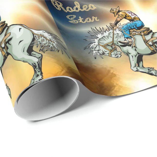 Papier Cadeau Papier d'emballage de rodéo d'étoile de cavalier (Coin rond)