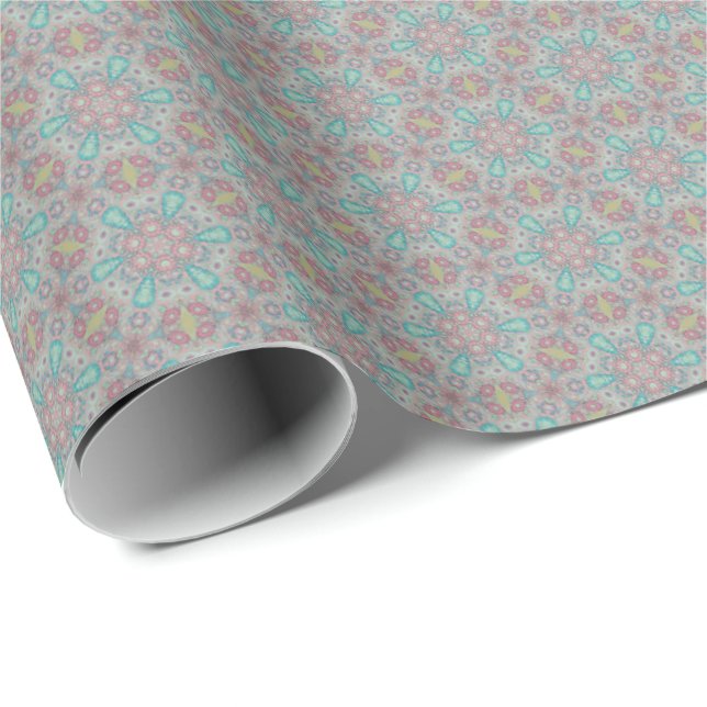 Papier Cadeau Papier d'emballage de rose et de motif bleu (Coin rond)