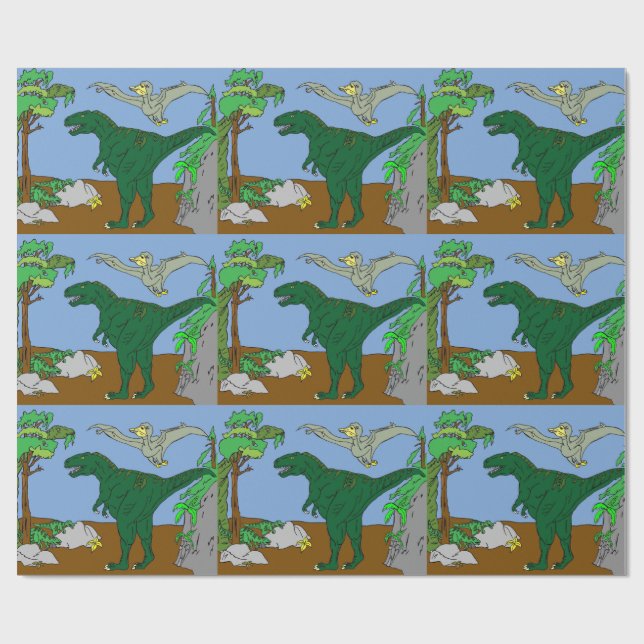 Papier Cadeau Papier d'emballage de scène jurassique (Plat)