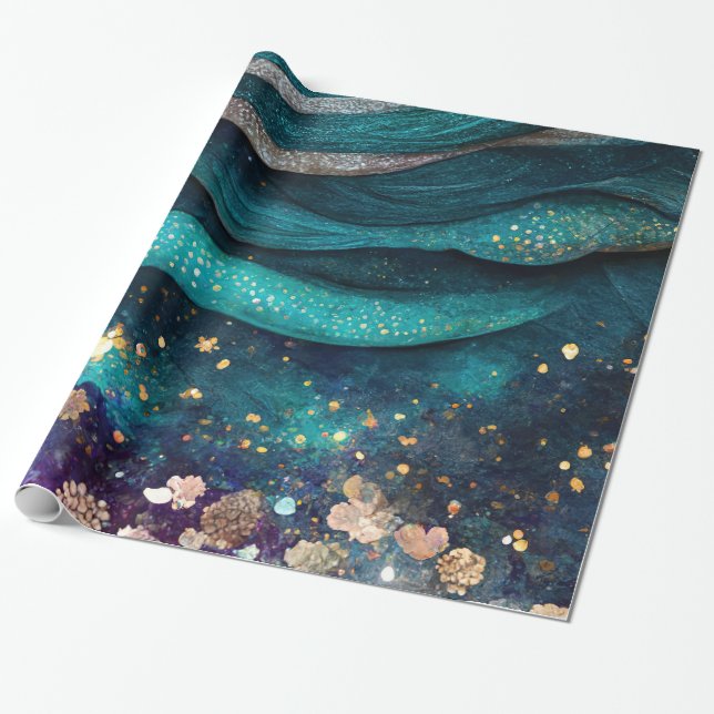 Papier Cadeau Papier d'emballage de sirène d'aquarelle (Déroulé)