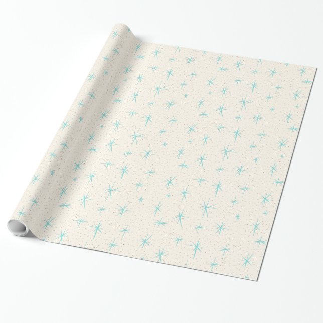 Papier Cadeau Papier d'emballage de Starbursts de turquoise (Déroulé)