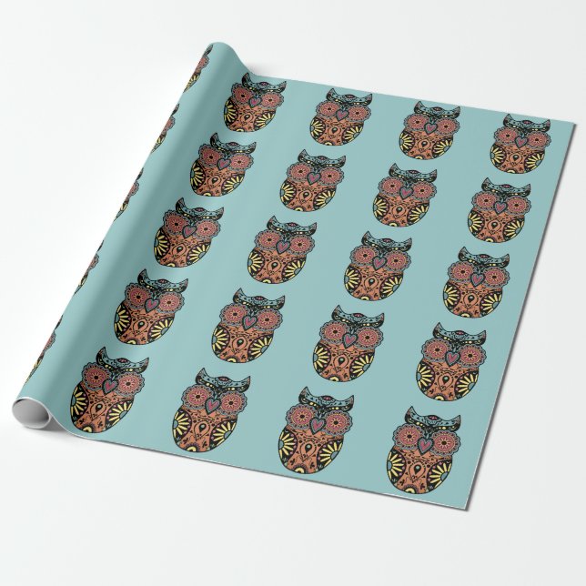 Papier Cadeau Papier d'emballage de sucre de hibou bleu de crâne (Déroulé)