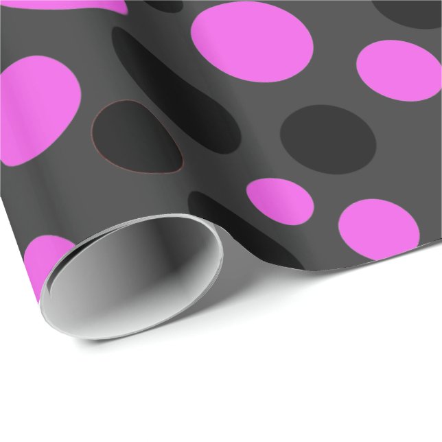 Papier Cadeau Papier d'emballage de taches roses et noires (Coin rond)