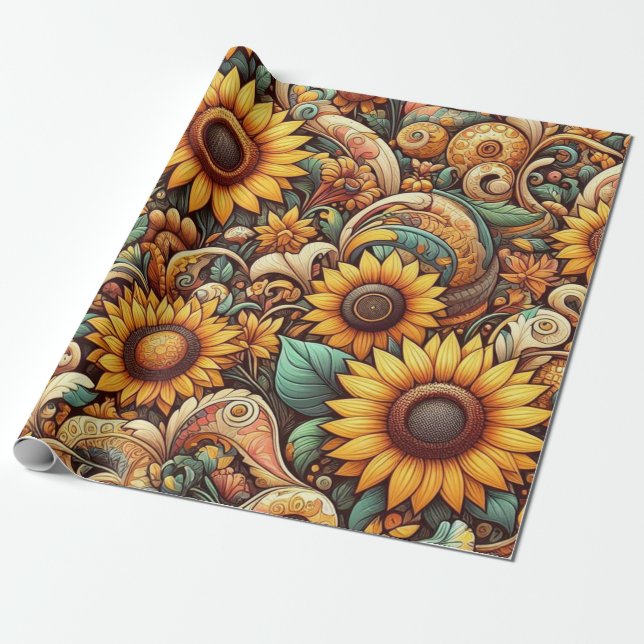 Papier Cadeau papier d'emballage de tournesol (Déroulé)