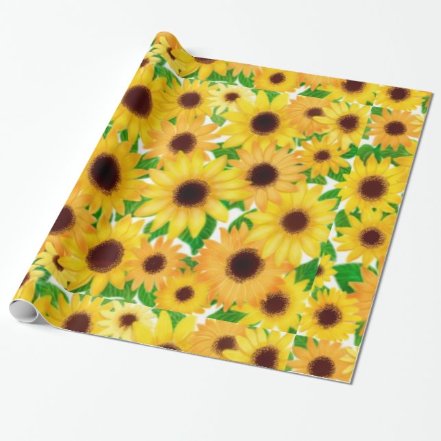Papier Cadeau Papier d'emballage de tournesols européens gais (Déroulé)