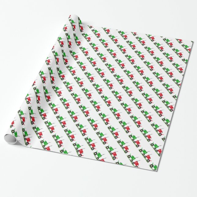 Papier Cadeau Papier d'emballage de tracteur rouge et vert (Déroulé)