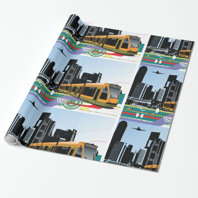 Papier Cadeau Papier d'emballage de tram de ville (Déroulé)