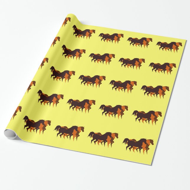 Papier Cadeau Papier d'emballage de trois chevaux courants (Déroulé)