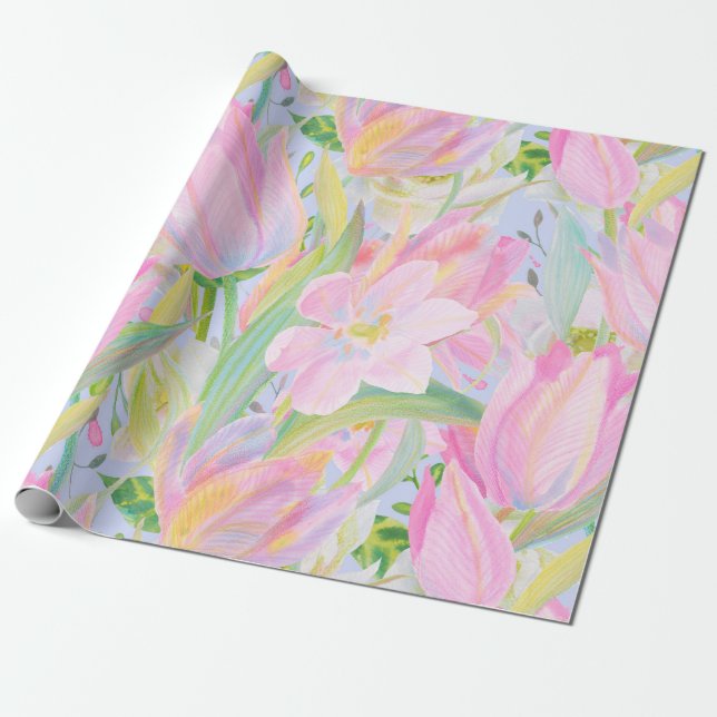 Papier Cadeau Papier d'emballage de tulipe en pastel (Déroulé)