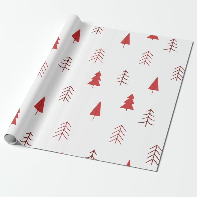 Papier Cadeau Papier d'emballage de vacances avec arbres rouges (Déroulé)