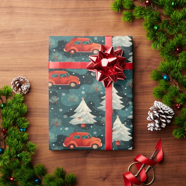 Papier Cadeau Papier d'emballage de vacances avec voitures et ar (Cadeau de vacances)