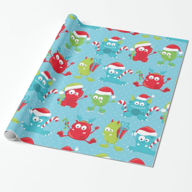 Papier Cadeau Papier d'emballage de vacances de monstres de Noël (Déroulé)